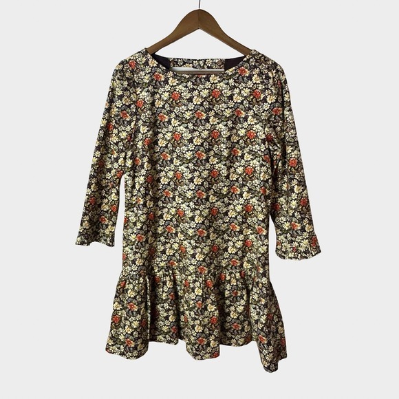 Free People The Avenue Brown Floral Ruffle Mini Dress Cut Out Back‎ M Boho - Picture 2 of 13